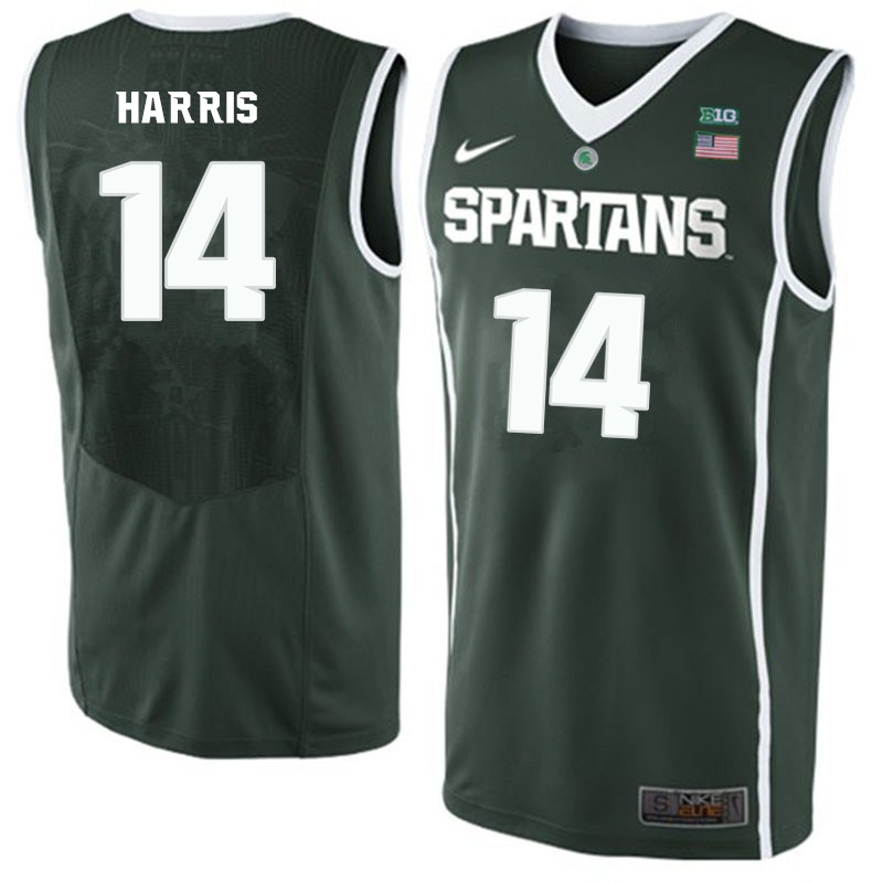 Men #14 Gary Harris Michigan State Spartans College Basketball Jerseys-Green